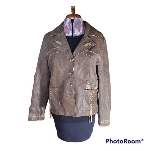 Bernardo Jackets & Blazers - Bernardo | Brown Western Bohemian Leather Jacket | Size Large